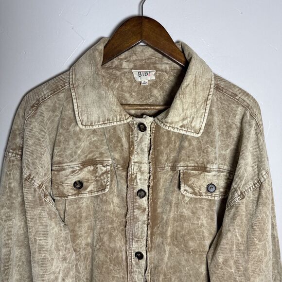 Bibi Corduroy Shacket Tan Pockets Distressed Women's Size XL Style IP4500-01 - Picture 2 of 16